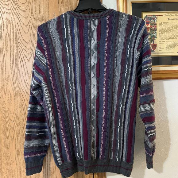 Vintage Norm Thompson Striped Grandpa Sweater Mens Size Large Purple Textured - Picture 4 of 12